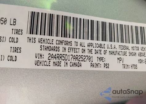 2010 Chrysler Town & Country Touring from USA, damaged, VIN 2A4RR5D17AR252701